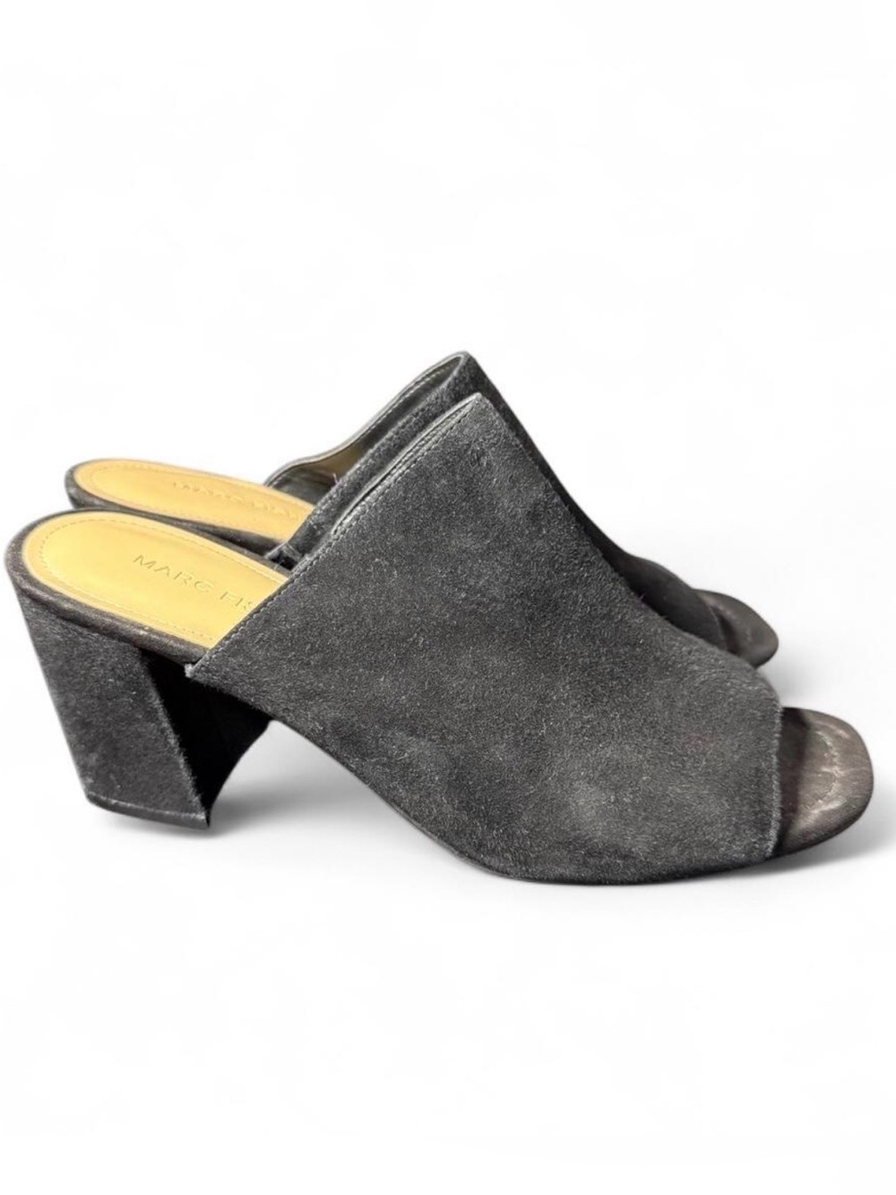 Marc Fisher Dafne Black Suede Leather Mule Heels Square Open Peep Toe Y2K - 6.5